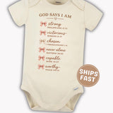 God Says I Am Baby Christian Baby Bodysuit | Bible Verse Infant Outfit | Faith Based Baby Clothes | Christian Baby Shower Gift