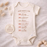 God Says I Am Baby Christian Baby Bodysuit | Bible Verse Infant Outfit | Faith Based Baby Clothes | Christian Baby Shower Gift
