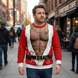 Santa Fake Abs Hairy 3D Sweatshirt, Funny Santa Claus Ugly Christmas Sweatshirt, Gag Gift for Husband, Cute 3D Holiday Sweater