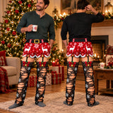 Funny Ugly Christmas Pajama Pants, 3D Fake Lace Stocking Print, Matching Holiday Outfit, Novelty Xmas Sleepwear