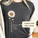 Custom Mama Shirt with Kids Names, Personalized Daisy Flower T-shirt, Mother's Day Gift