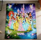 Personalized Princess Blanket, Custom Name Kids Fleece Throw with Castle & Fairies