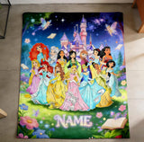 Personalized Princess Blanket, Custom Name Kids Fleece Throw with Castle & Fairies