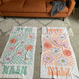 Personalized Retro Beach Towel with Name – Custom Birthday & Vacation Gift for Kids and Adults, Multi Style Summer Beach Accessory