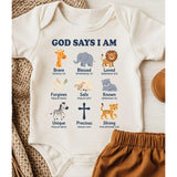 Safari Animals, God Says I Am Kids Shirt, Christian Toddler Tee, Bible Verse Shirt, Faith Based Kids Clothing, Religious Baby Bodysuit