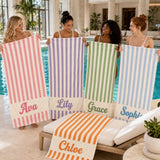 Personalized Beach Towel with Name, Custom Striped Beach Towel, Personalized Summer Towel, Custom Gift for Her, Beach Vacation Gift