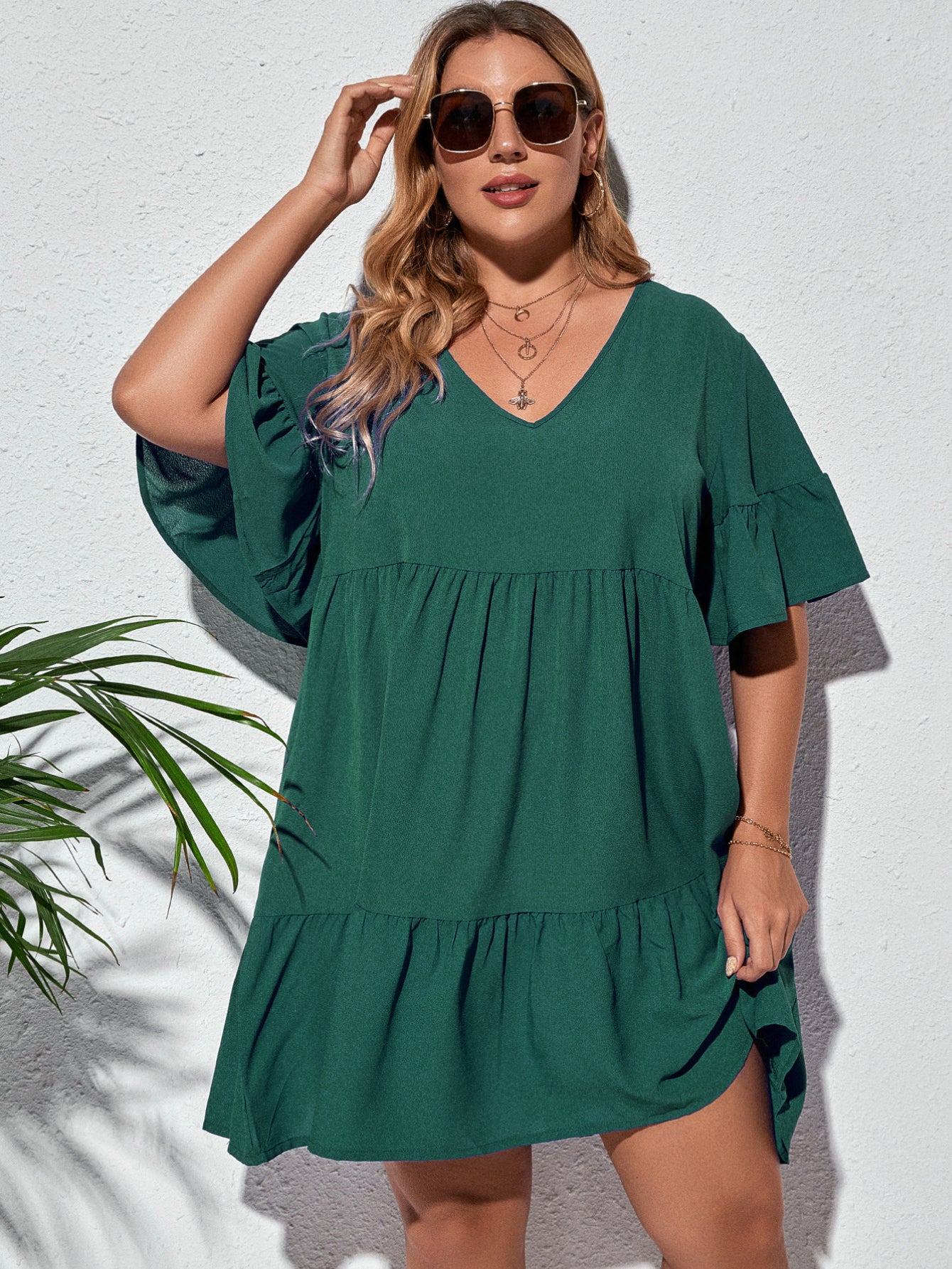 Plus Size Solid Ruffle Dress – HerAllures