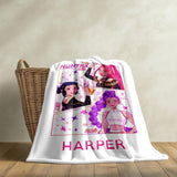 Personalized Christmas Huntrix Girls Blanket,Custom Kpop Demon Hunter Blanket,Flannel Kids Name Blanket,Winter Holiday Throw,Mira Zoey Rumi