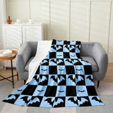 Halloween Fleece Blanket - Kawaii Bowknot Ghost Flannel Blanket - Gothic Spider Web Bat Fuzzy Plush Throw for Kids Boys Girls - Halloween Checkered Decor for Bed Couch