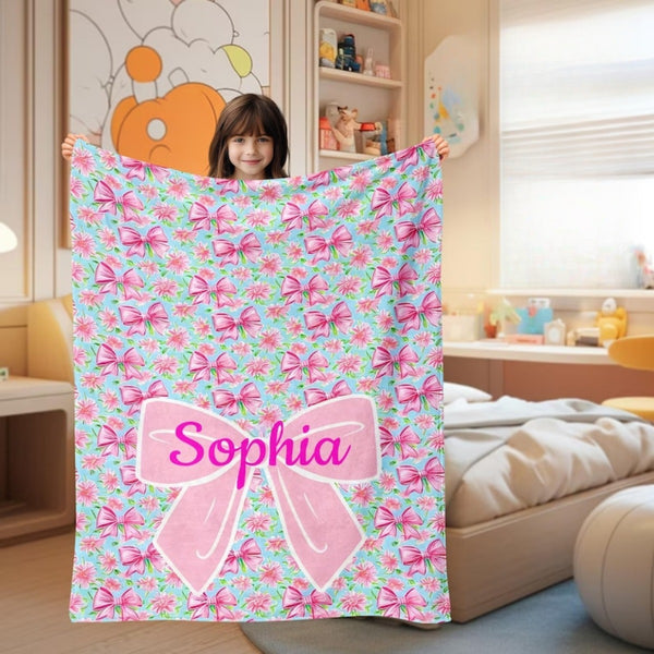 Personalized Butterfly Bow Blanket, Custom Name Blanket for Baby, Child, or Adult , Cozy Gift for Christmas or Birthday