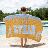 Personalized Ice Cream Drip Baseball Beach Towel with Name and Number for Boys Girls, Custom Name Drip Beach Towel, Pool Towel, Team Gift, Youth Baseball Gift