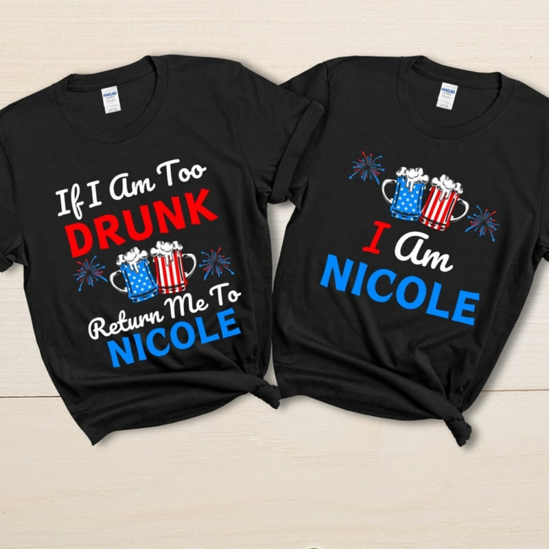 Personalized Matching Couples Shirt with Name- Funny Couple Shirts for Independence Day - Drinking Party Shirts For 4th Of July