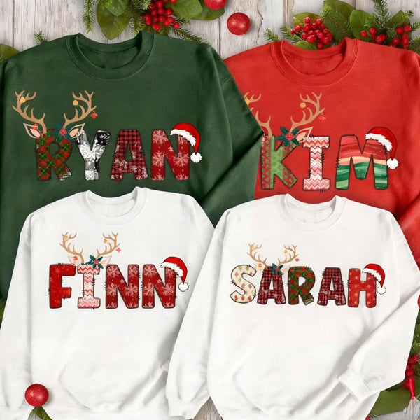 Family Christmas Name Shirt, Doodle Alphabet Family Christmas Shirt, Personalized Christmas Family T-Shirt, Custom Christmas Shirt With Name