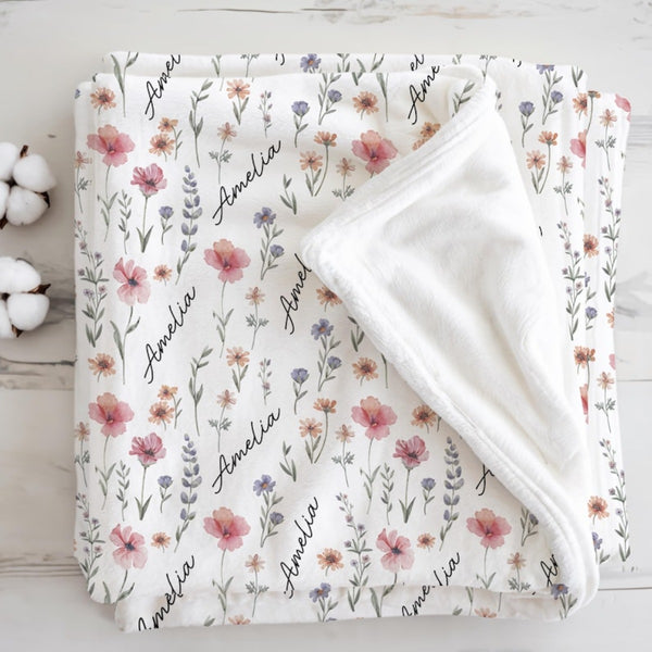 Floral Custom Blanket with Name for Kids and Adults - Perfect Unique Gifts for Christmas, Birthday, Baby Shower
