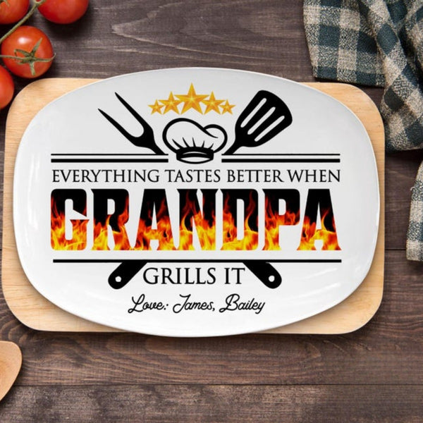 Personalized Grilling Platter for Grandpa Dad Mom Grandma, Custom Grilling Plate with Kids Names, Father's Day Gift from Grandkids, BBQ Platter Papa's Gift, Daddy Gift