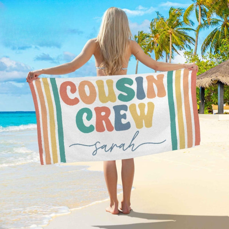Personalized Cousin Crew Beach Towel with Name, Summer Beach Gift for Cousin, Custom Name Pool Towel, Matching Cousin Trip Gift, Family Vacation Gift