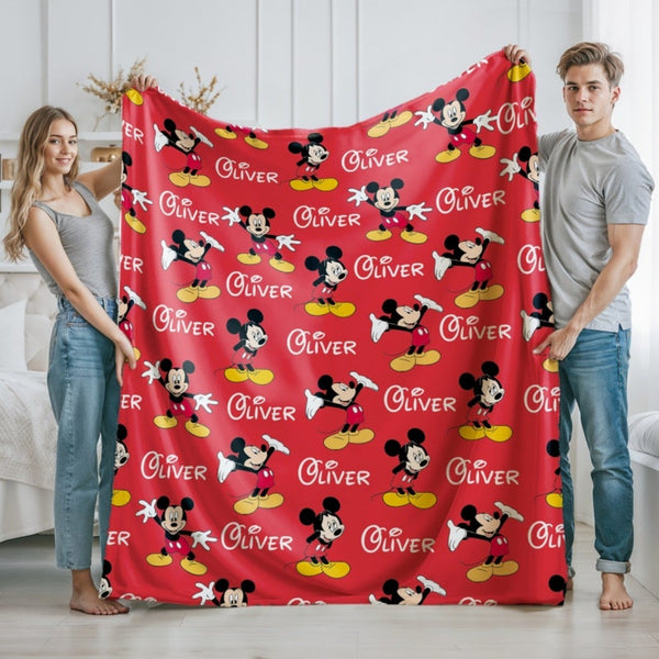 Personalized Name Blanket with Disney Mickey Minnie Mouse Character, Soft Cozy Quilt, Perfect Gift for Kids Adults, Birthday Housewarming Christmas Gift