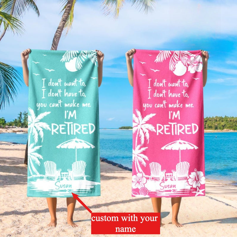 Personalized Name Retirement Beach Towel - Custom Retirement Towel, Retirement Gifts with Name, Funny Retiree Gift