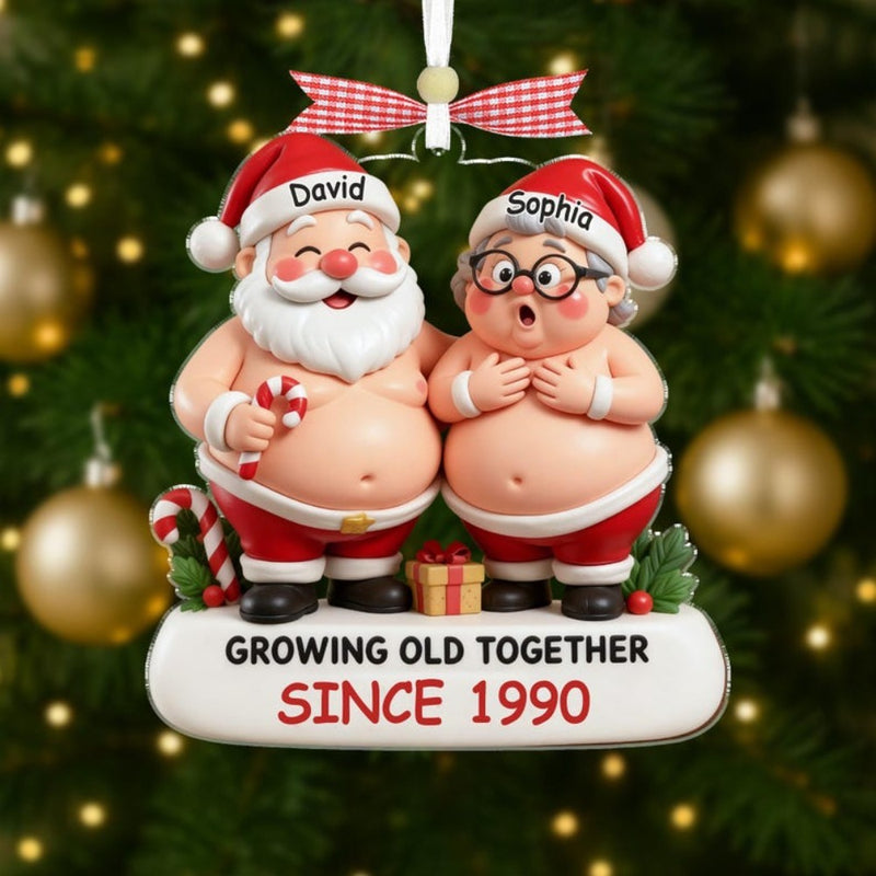Custom Funny Couple Christmas Ornament 2025, Growing Old Together Ornament, Personalized Santa Couple Gift,Romantic XmasTree Decor,Xmas Gift