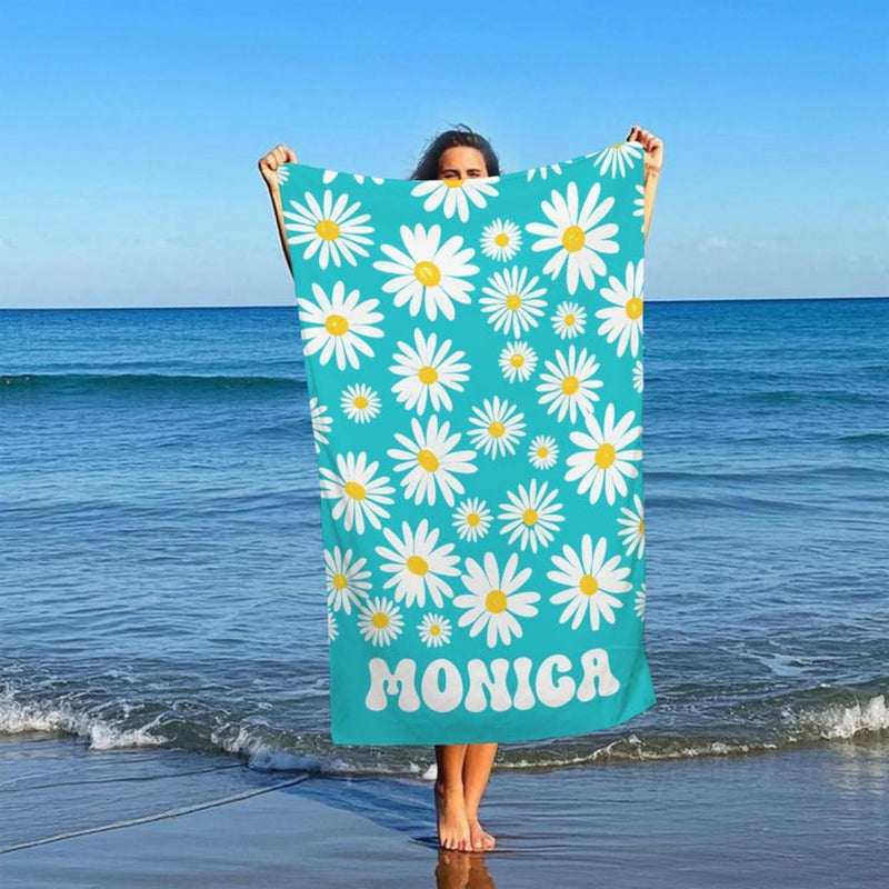 Personalized Floral Beach Towel with Name, Custom Summer Beach Gift for Family & Friends Trip, Custom Name Gift for Family Vacation, Birthday, Kids and Adults