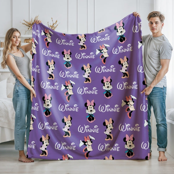 Personalized Name Blanket with Disney Mickey Minnie Mouse Character, Soft Cozy Quilt, Perfect Gift for Kids Adults, Birthday Housewarming Christmas Gift