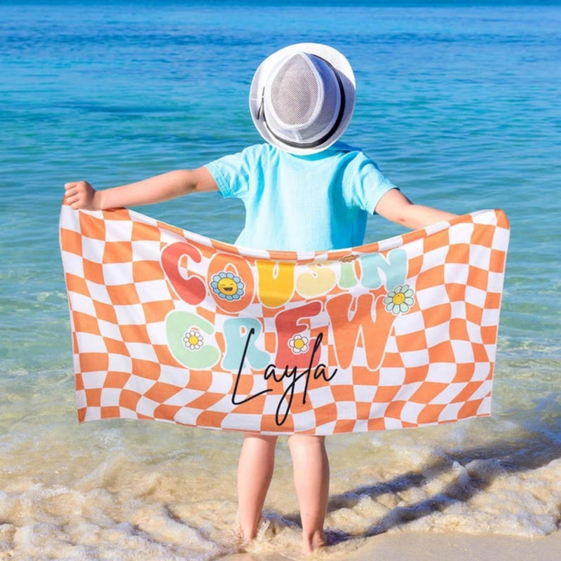 Personalized Cousin Crew Beach Towel with Name, Summer Beach Gift for Cousin, Custom Name Pool Towel, Matching Cousin Trip Gift, Family Vacation Gift