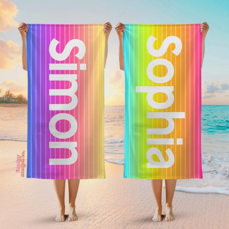 Personalized Beach Towel with Name, Custom Summer Beach Gift for Family & Friends Trip, Custom Name Gift for Family Vacation, Birthday, Kids and Adults