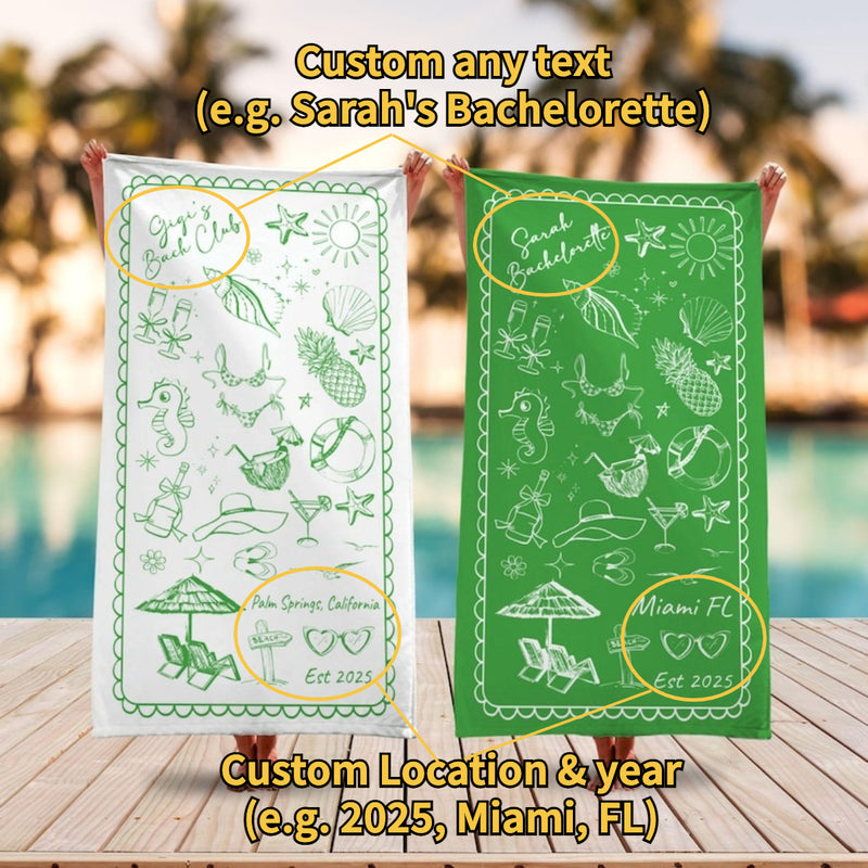 Personalized Bachelorette Beach Towel, Custom Location And Name Bachelorette Party Pool Towel, Bachelorette Trip Gift, Bride, Bridal Shower