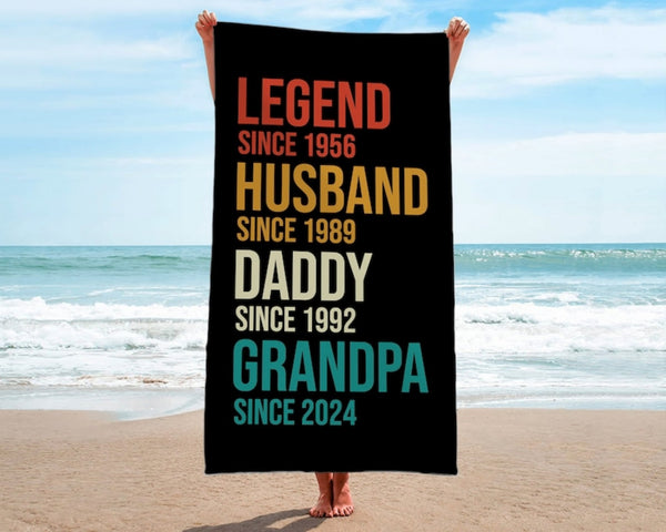 Custom Fathers Day Gift, Personalized Legend Husband Dad Grandpa Beach Towel, Gifts for Grandpa, Birthday Gift For Papa, Gift for dad