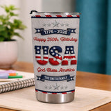 Personalized Happy 250th Birthday USA Tumbler, Family Gift For Women Men, Patriotic Gift, 4th Of July Independence Day, God Bless America
