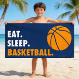 Basketball Beach Towel, Microfiber Quick Dry Eat Sleep Sports Bath Towels, Thin Lightweight Sand Free Pool Wrap for Men Boys Camping Travel