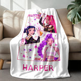 Personalized Christmas Huntrix Girls Blanket,Custom Kpop Demon Hunter Blanket,Flannel Kids Name Blanket,Winter Holiday Throw,Mira Zoey Rumi