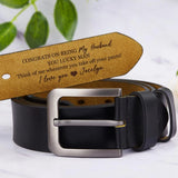 Personalized Leather Belt with Engraved Custom Message and Initial - Funny Anniversary Gift for Husband from Wife - Custom Romantic Valentine Gift for Boyfriend Fiancé - Birthday Father’s Day Gift for Daddy