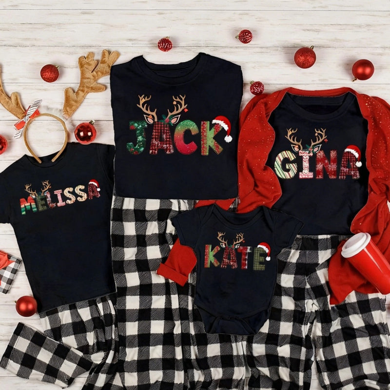 Family Christmas Name Shirt, Doodle Alphabet Family Christmas Shirt, Personalized Christmas Family T-Shirt, Custom Christmas Shirt With Name