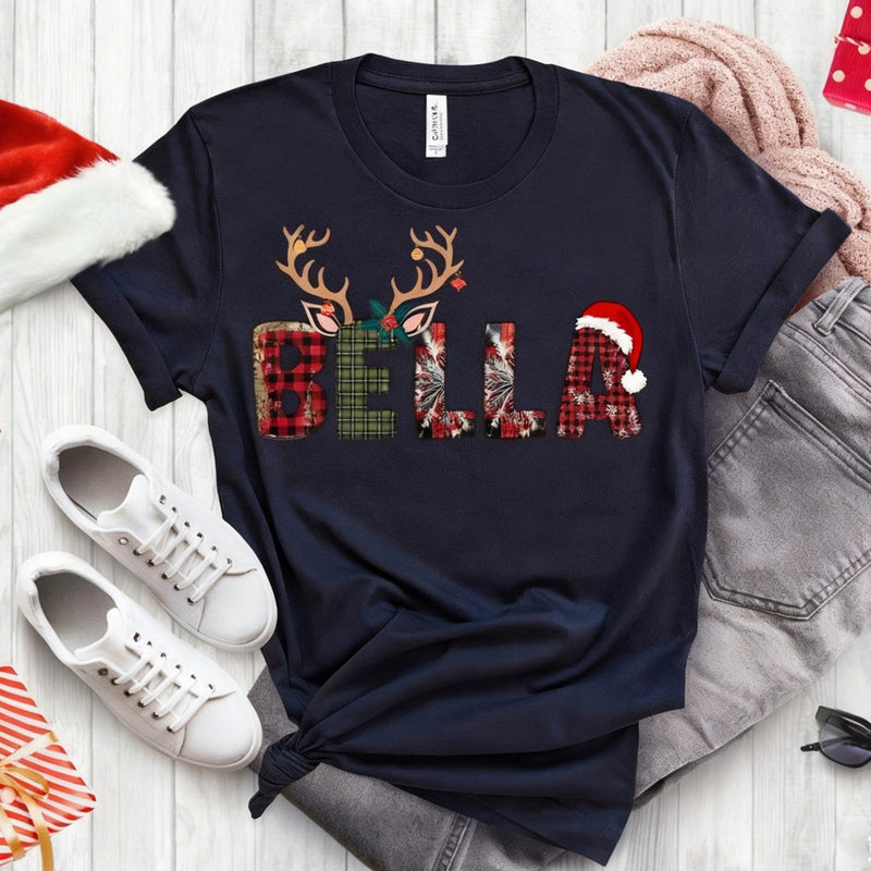 Family Christmas Name Shirt, Doodle Alphabet Family Christmas Shirt, Personalized Christmas Family T-Shirt, Custom Christmas Shirt With Name