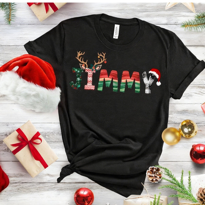 Family Christmas Name Shirt, Doodle Alphabet Family Christmas Shirt, Personalized Christmas Family T-Shirt, Custom Christmas Shirt With Name