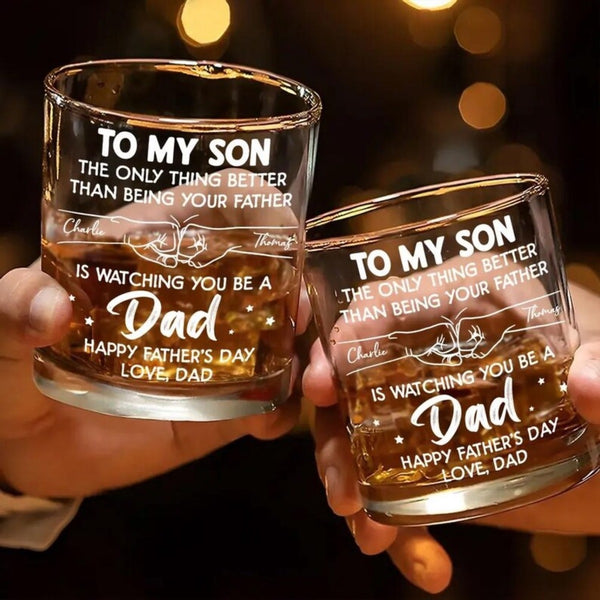 Personalized Father's Day Whiskey Glass from Dad Mom to Son - New Dad Gift, Custom Name Dad Gift,  Father’s Day Gift for Son