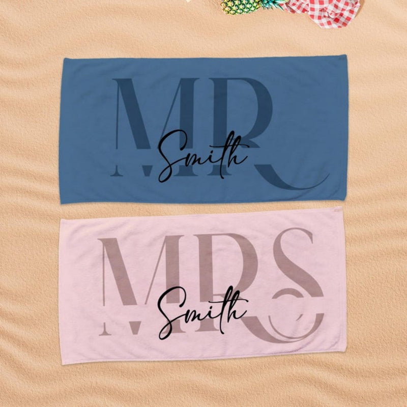 Custom Couple Towel,Personalized Mr. and Mrs. Beach Towel, His and Hers Newlywed Gift, Just Married Bride Gift, Wedding Gift,Honeymoon Gift