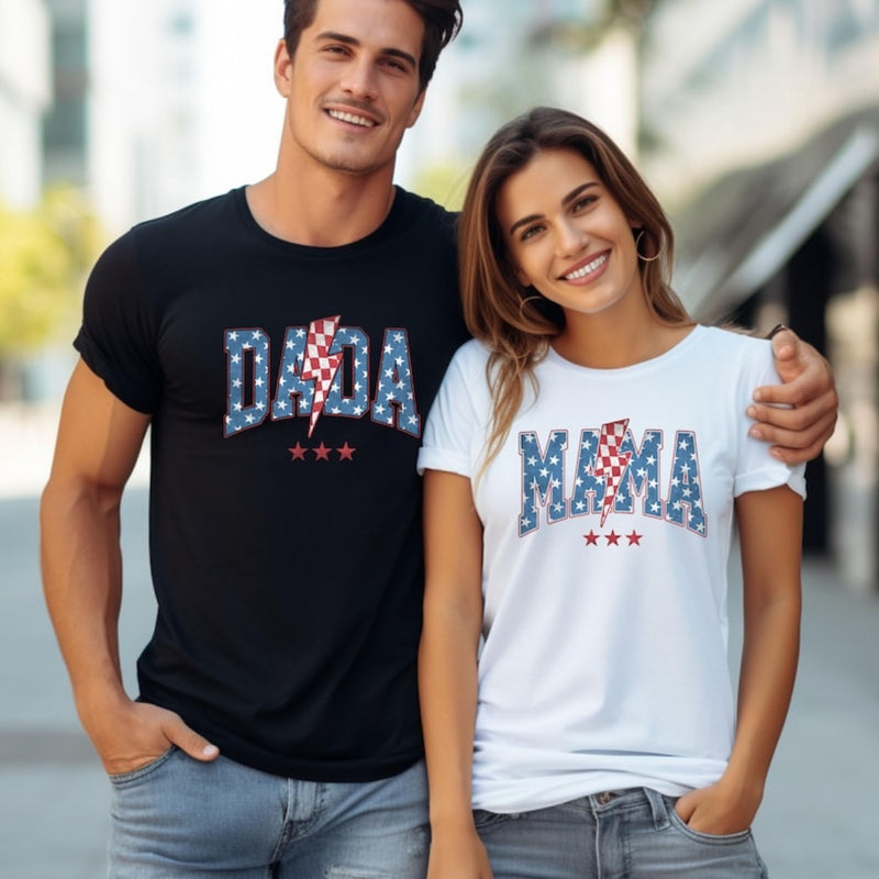 Customizable Patriotic Family T-Shirt - Personalized Dada Mama Mini Shirt with Name- Red White Blue Family Shirt for 4th Of July