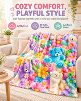 Cute 3D Plush Blanket, Dog Teddy Pastel Floral Print Flannel Throw for Couch and Bed