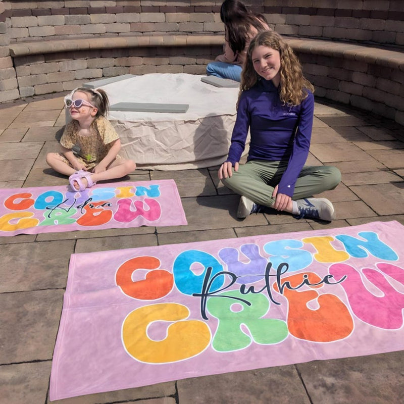 Personalized Cousin Crew Beach Towel with Name, Summer Beach Gift for Cousin, Custom Name Pool Towel, Matching Cousin Trip Gift, Family Vacation Gift