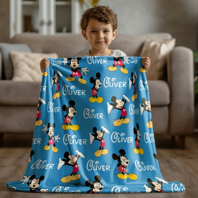 Personalized Name Blanket with Disney Mickey Minnie Mouse Character, Soft Cozy Quilt, Perfect Gift for Kids Adults, Birthday Housewarming Christmas Gift