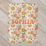 Retro Floral Personalized Name Blanket, Custom Name Blanket for Baby, Child, or Adult , Cozy Gift for Christmas or Birthday