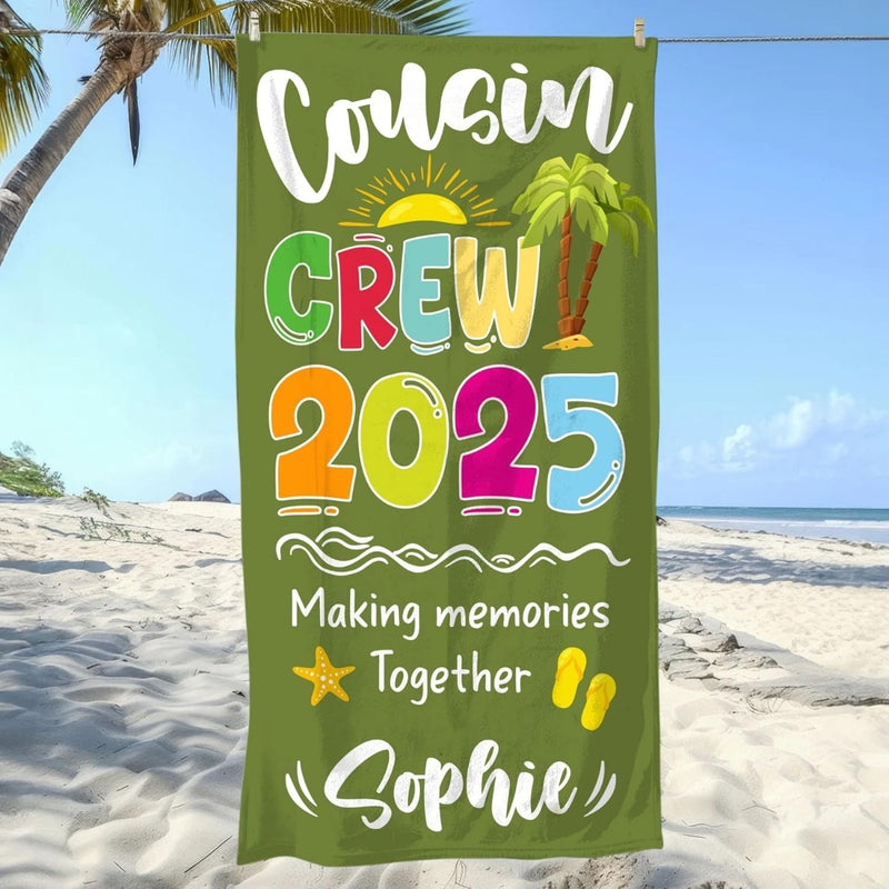 Personalized Cousin Crew Beach Towel with Name, Summer Beach Gift for Cousin, Custom Name Pool Towel, Matching Cousin Trip Gift, Family Vacation Gift