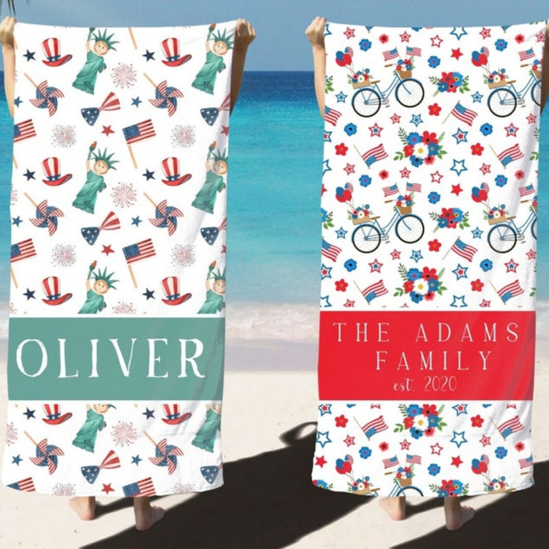 Personalized 4th of July Beach Towel with Name