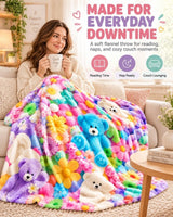 Cute 3D Plush Blanket, Dog Teddy Pastel Floral Print Flannel Throw for Couch and Bed