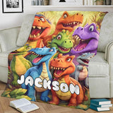 Super Soft Cute Dinosaur Blanket with Customizable Name & Text - High Quality Blanket for Kids and Adults - Unique Gift for Dinosaur Lovers, Baby Shower, Boys Girls Birthday