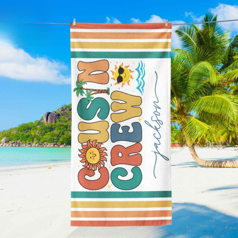 Personalized Cousin Crew Beach Towel with Name, Summer Beach Gift for Cousin, Custom Name Pool Towel, Matching Cousin Trip Gift, Family Vacation Gift