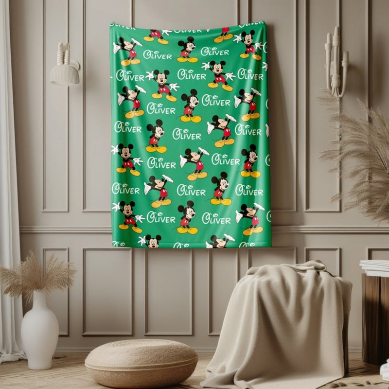 Personalized Name Blanket with Disney Mickey Minnie Mouse Character, Soft Cozy Quilt, Perfect Gift for Kids Adults, Birthday Housewarming Christmas Gift