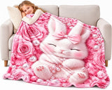 Cute 3D Plush Blanket, Dog Teddy Pastel Floral Print Flannel Throw for Couch and Bed